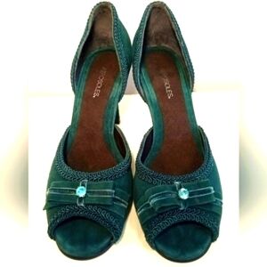 VINTAGE Peeptoe Pumps Teal Suede Aerosoles Size 7M Super Comfortable EUC
